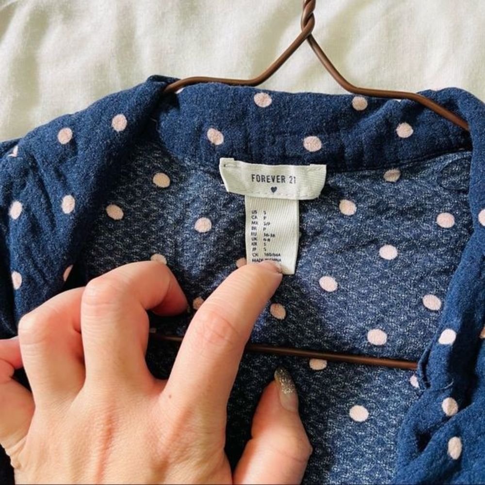 Polka Dot Printed Collared Button Down Short Slee… - image 6